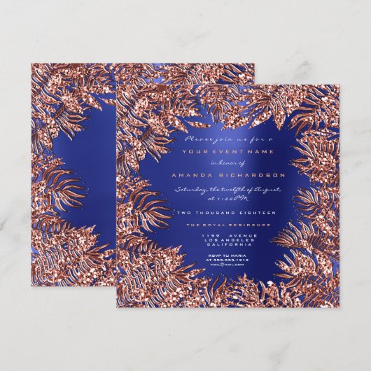 Tropisch fern Leafs omhuld Roos goudkoper blauw Kaart (Voorkant / Achterkant)