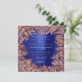 Tropisch fern Leafs omhuld Roos goudkoper blauw Kaart (Staand voorkant)