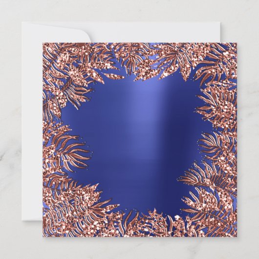 Tropisch fern Leafs omhuld Roos goudkoper blauw Kaart (Achterkant)