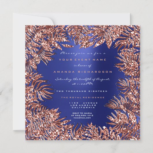 Tropisch fern Leafs omhuld Roos goudkoper blauw Kaart (Voorkant)