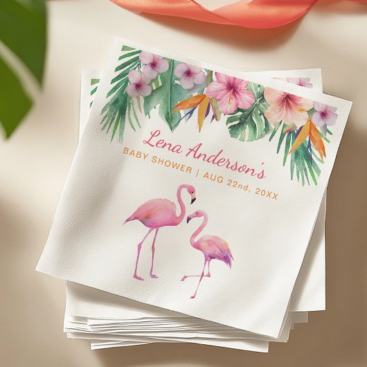 Tropisch Flamingo Baby shower servet met naam