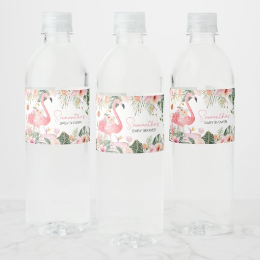 Tropisch Flamingo Baby shower Waterfles Etiket (Flessen)