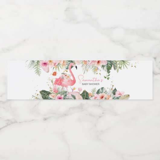 Tropisch Flamingo Baby shower Waterfles Etiket (Enkel label)