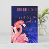 Tropisch Flamingo BACHELORETTE WEEKEND Roze Blauw Kaart (Staand voorkant)