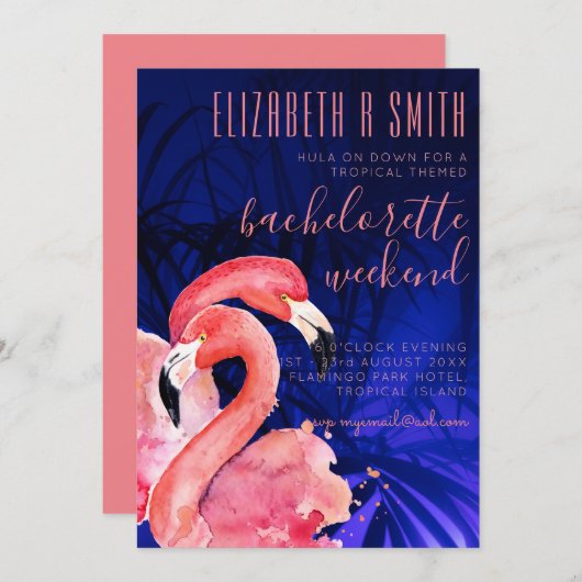 Tropisch Flamingo BACHELORETTE WEEKEND Roze Blauw Kaart (Voorkant / Achterkant)
