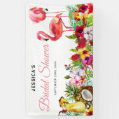 Tropisch Flamingo Beach Floral Vrijgezellenfeest Spandoek (Verticaal)