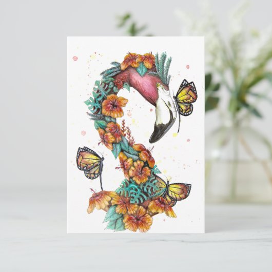 Tropisch Flamingo Bedankkaart (Staand voorkant)