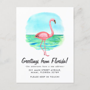 Tropisch Flamingo Bewegd Nieuw Adres Florida Beweg Aankondigingskaart