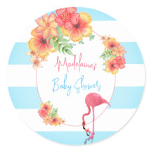 Tropisch Flamingo Blue Stripe Baby shower