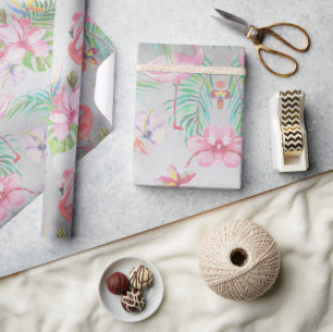 Tropisch Flamingo Botanisch Baby shower Cadeaupapier