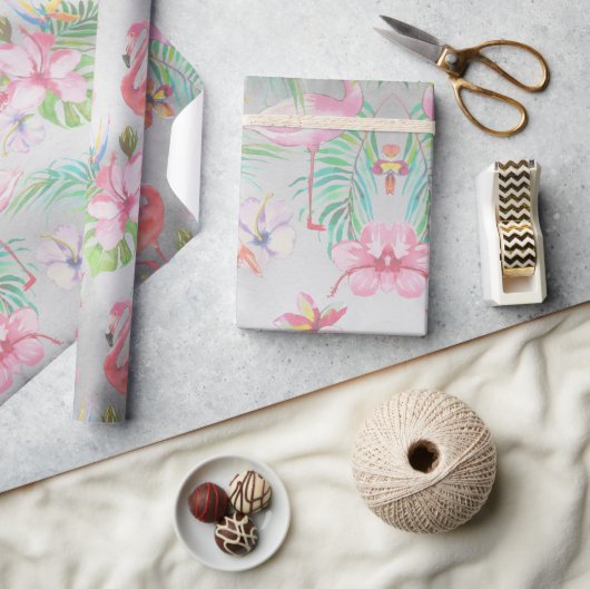 Tropisch Flamingo Botanisch Baby shower Cadeaupapier (Crafts)
