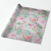 Tropisch Flamingo Botanisch Baby shower Cadeaupapier (Uitgerold)