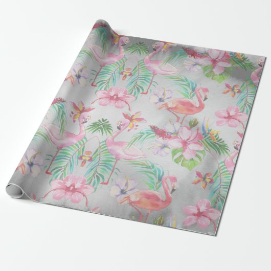 Tropisch Flamingo Botanisch Baby shower Cadeaupapier (Uitgerold)