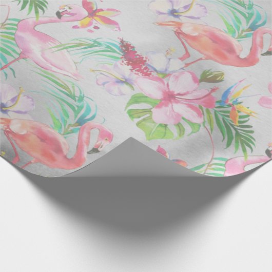 Tropisch Flamingo Botanisch Baby shower Cadeaupapier (Hoek)