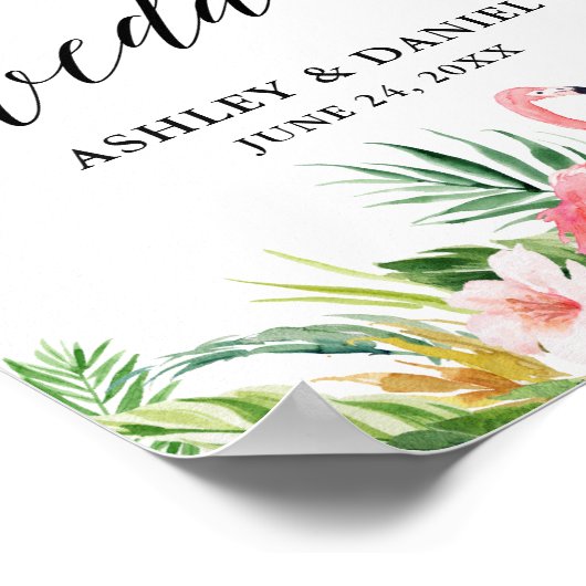 Tropisch Flamingo Calligraphy Weddenschap Welkom Poster (Hoek)