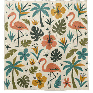 Tropisch flamingo- en palmboompatroon douchegordijn
