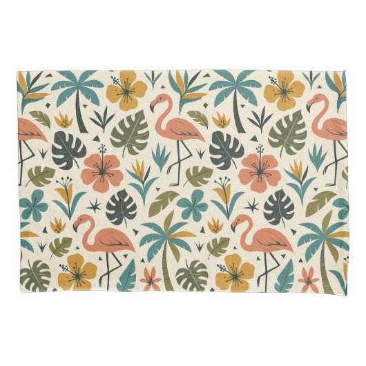 Tropisch flamingo- en palmboompatroon kussensloop (Voorkant-Links)