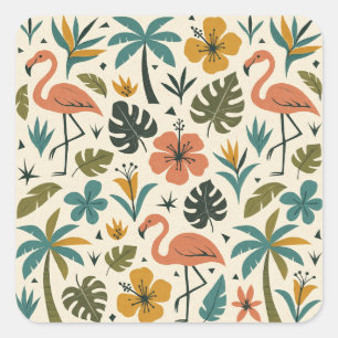 Tropisch flamingo- en palmboompatroon vierkante sticker
