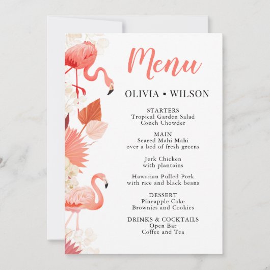 Tropisch Flamingo Feest Menu Kaart (Voorkant)