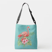 Tropisch Flamingo Floral Aqua Blue Crossbody Tas (Achterkant)