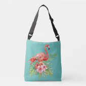 Tropisch Flamingo Floral Aqua Blue Crossbody Tas (Voorkant)