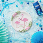 Tropisch Flamingo Floral Baby shower Papieren Bordje (Feest)