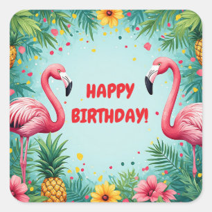 🌺 Tropisch Flamingo Frame Met Ananas En Hibi Vierkante Sticker