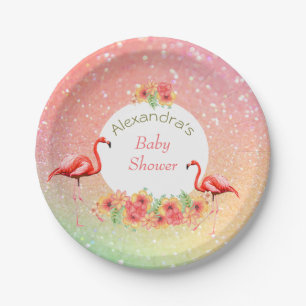 Tropisch Flamingo Glitter Floral Baby shower Papieren Bordje