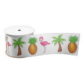 Tropisch Flamingo Green Palm Tree Pineapple Island Satijnen Lint (Spoel)
