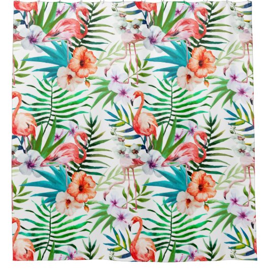 Tropisch Flamingo Hibiscus Shower Curtain Douchegordijn (Voorkant)