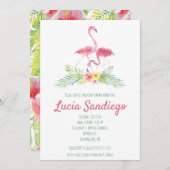 Tropisch flamingo, hibiscus themed baby shower kaart (Voorkant / Achterkant)