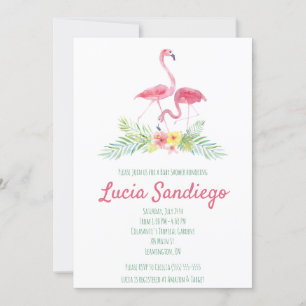 Tropisch flamingo, hibiscus themed baby shower kaart