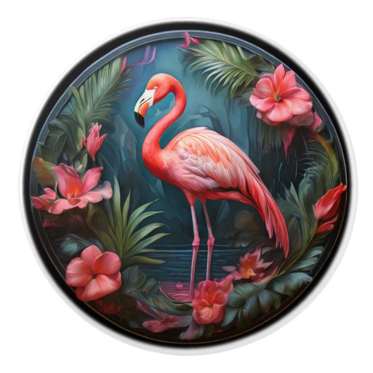 Tropisch Flamingo Keramische Knop (Voorkant)