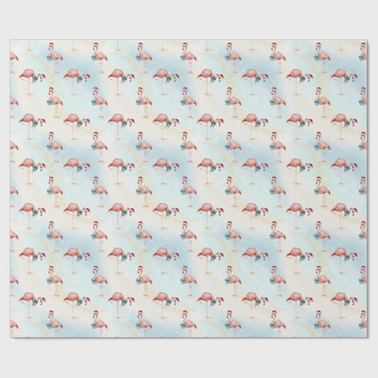 Tropisch Flamingo kerststrand Cadeaupapier (Vlak)