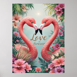 Tropisch flamingo koppel verliefd poster