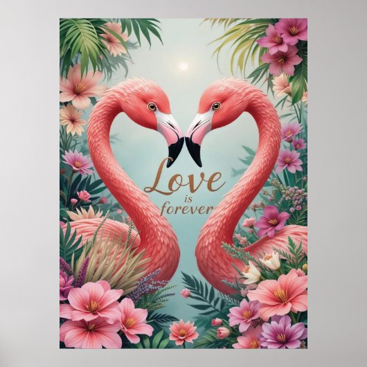 Tropisch flamingo koppel verliefd poster (Voorkant)