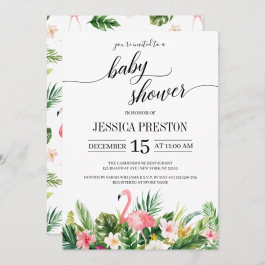 Tropisch Flamingo laat het Baby shower van het Man Kaart (Voorkant / Achterkant)