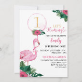 Tropisch Flamingo Meisje 1e Verjaardagsfeestje Kaart (Voorkant)