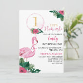 Tropisch Flamingo Meisje 1e Verjaardagsfeestje Kaart (Staand voorkant)