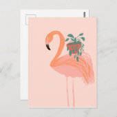 Tropisch Flamingo met gebogen Plant hand Briefkaart (Voorkant / Achterkant)