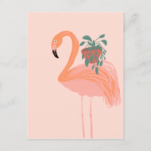 Tropisch Flamingo met gebogen Plant hand Briefkaart (Voorkant)