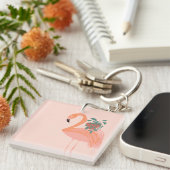 Tropisch Flamingo met gebogen Plant hand Sleutelhanger (Voorkant Rechts)