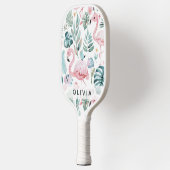 Tropisch Flamingo Monstera Patroon Aangepaste Naam Pickleball Paddle (Links)