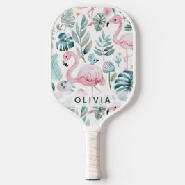 Tropisch Flamingo Monstera Patroon Aangepaste Naam Pickleball Paddle