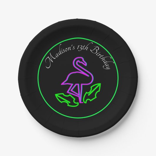 Tropisch Flamingo Neon Party Glow Teen Papieren Bordje (Voorkant)