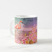 Tropisch Flamingo op Beach & Oriental Pink Flowers Koffiemok (Voorkant links)