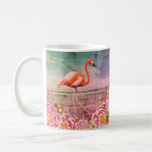Tropisch Flamingo op Beach & Oriental Pink Flowers Koffiemok (Links)