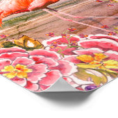 Tropisch Flamingo op Beach & Oriental Pink Flowers Poster (Hoek)