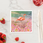 Tropisch Flamingo op Beach & Oriental Pink Flowers Servet (Insitu)