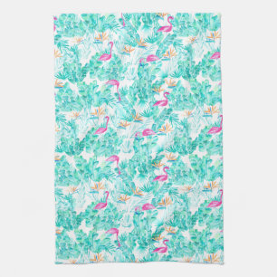 Tropisch Flamingo Palm Leaf Bird of Paradise Towel Theedoek